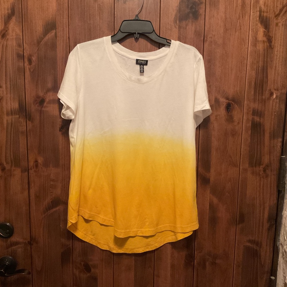 Jones New York White and Yellow Ombre Short Sleeve Tee